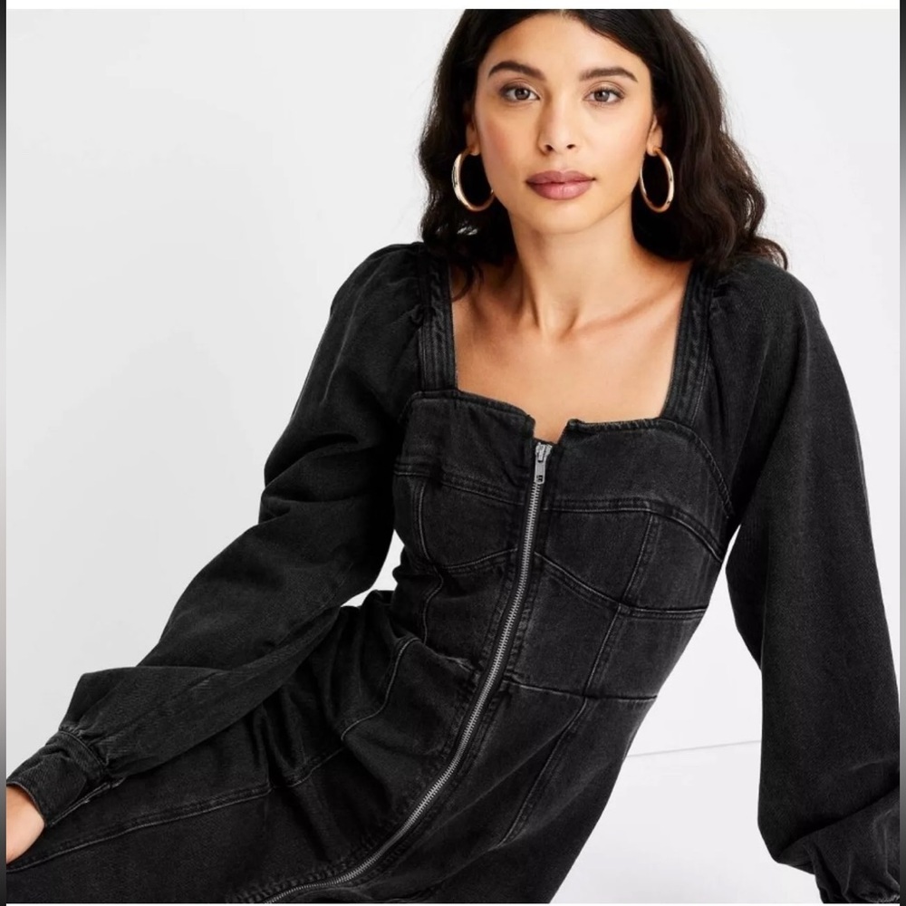 Puff Long-Sleeve Zip-Front A-Line Dress from Future Collective